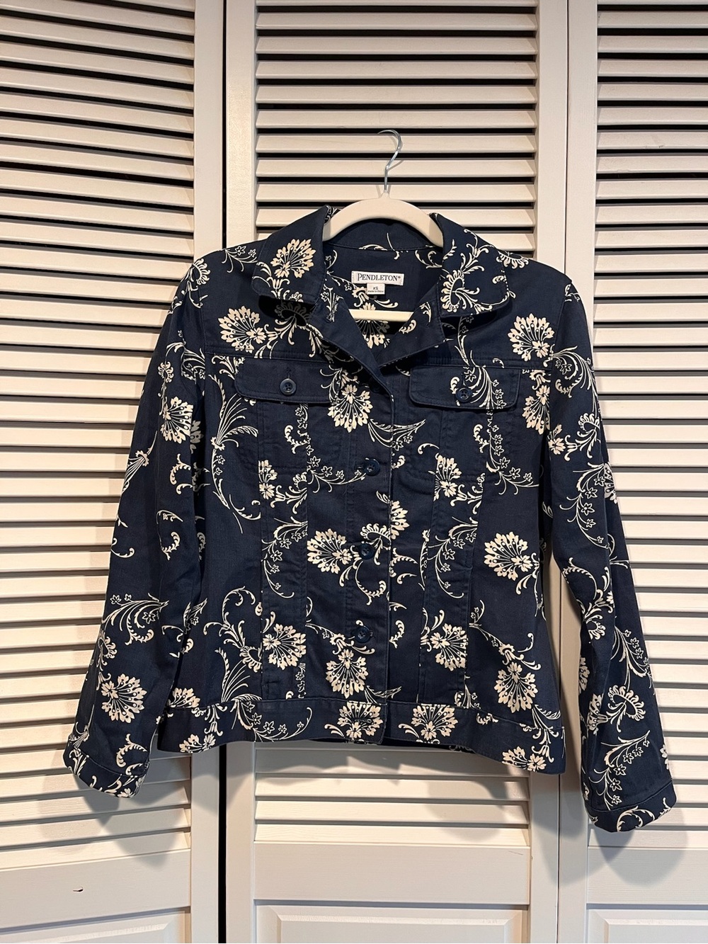 Pendleton Navy and White Floral Button-Front Jean Jacket